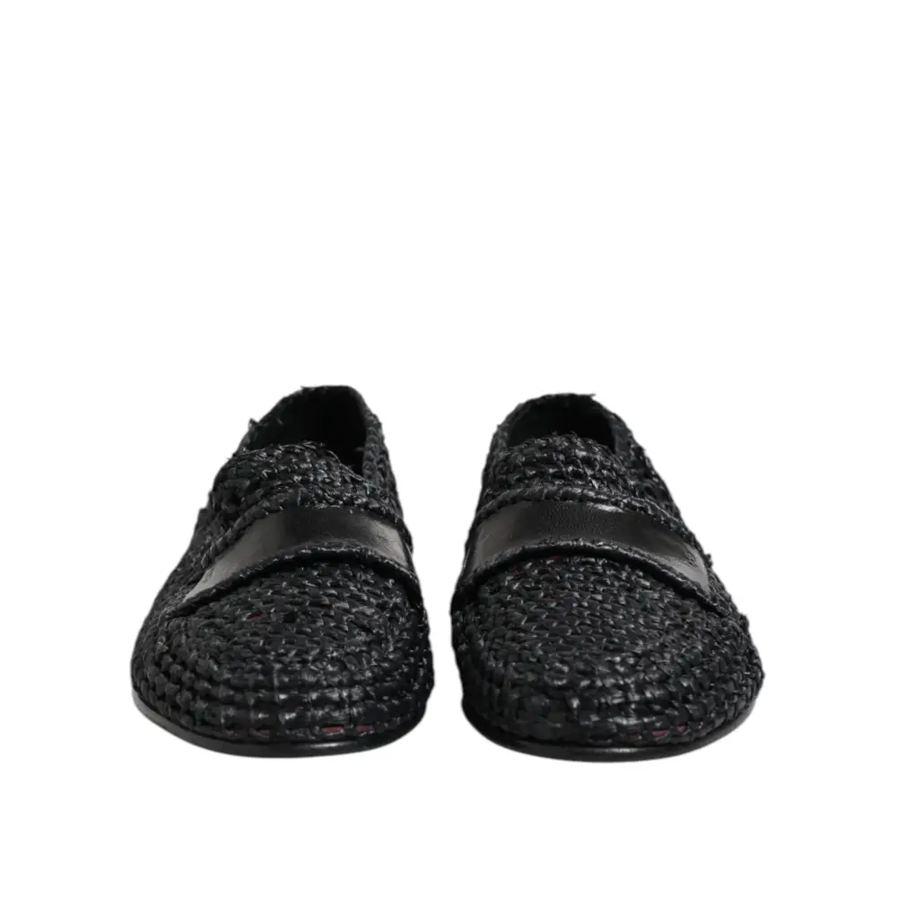 Dolce & Gabbana Schwarzes gewebtes Leder Slip On Loafers Männer Schuhe - EU39/US6