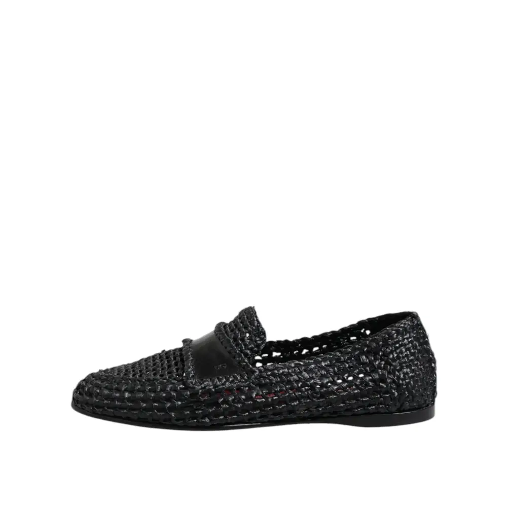 Dolce & Gabbana Schwarzes gewebtes Leder Slip On Loafers Männer Schuhe - EU39/US6
