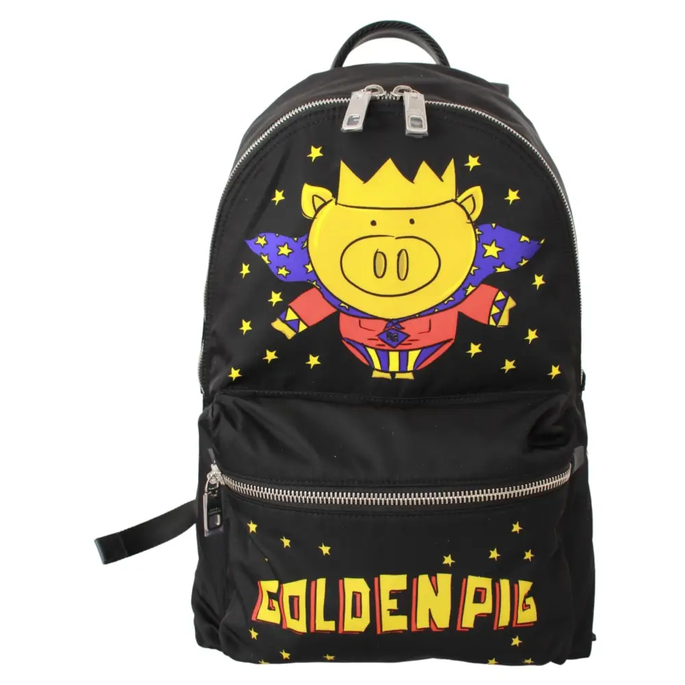 Dolce & Gabbana Schwarzes Goldenes Schwein des Jahres Schulrucksack