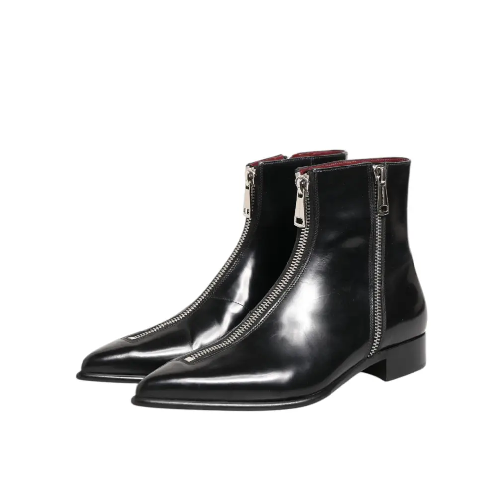 Dolce & Gabbana Schwarzes Kalbsleder Herren SHORT Stiefel Schuhe - EU 41 | US 8