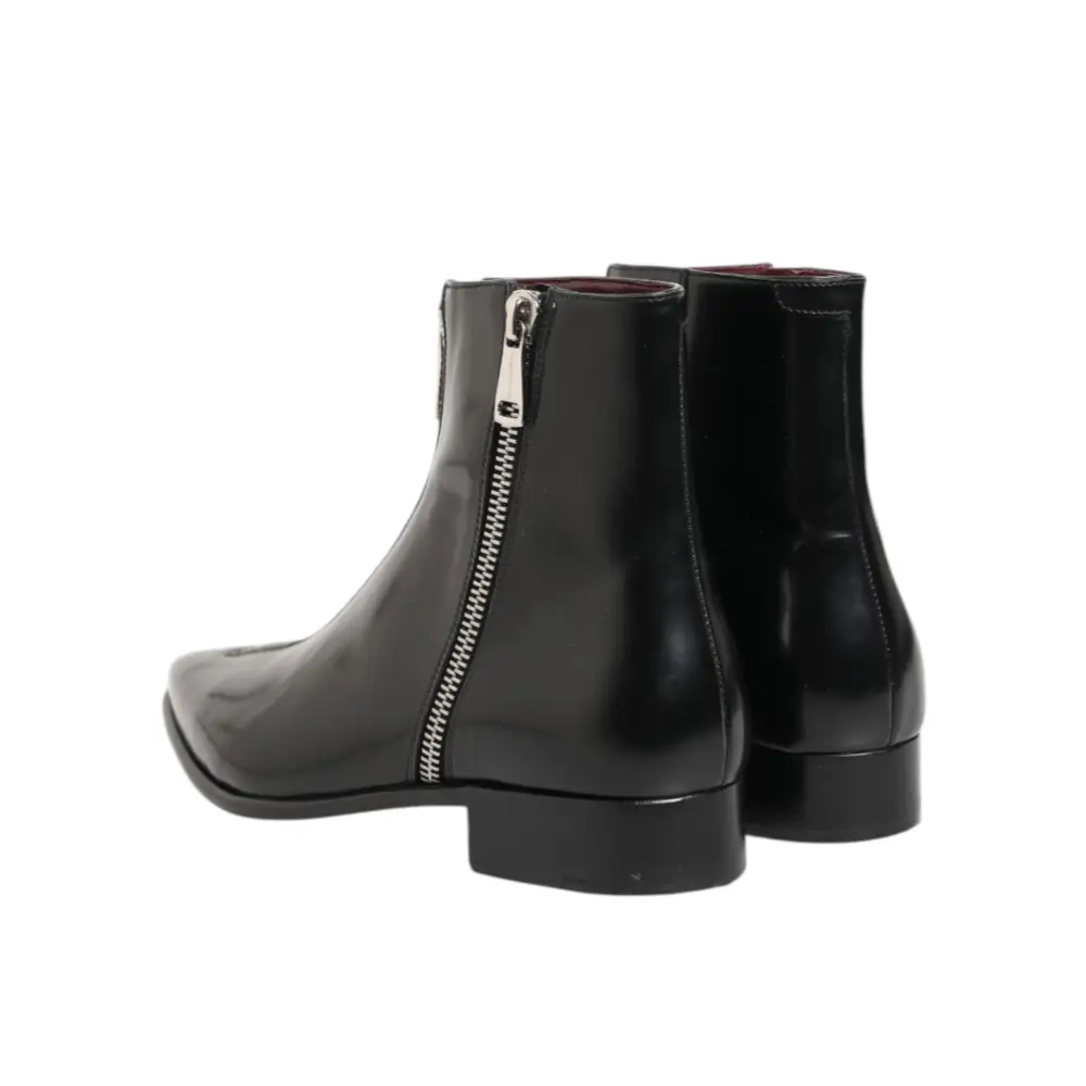 Dolce & Gabbana Schwarzes Kalbsleder Herren SHORT Stiefel Schuhe - EU 41 | US 8