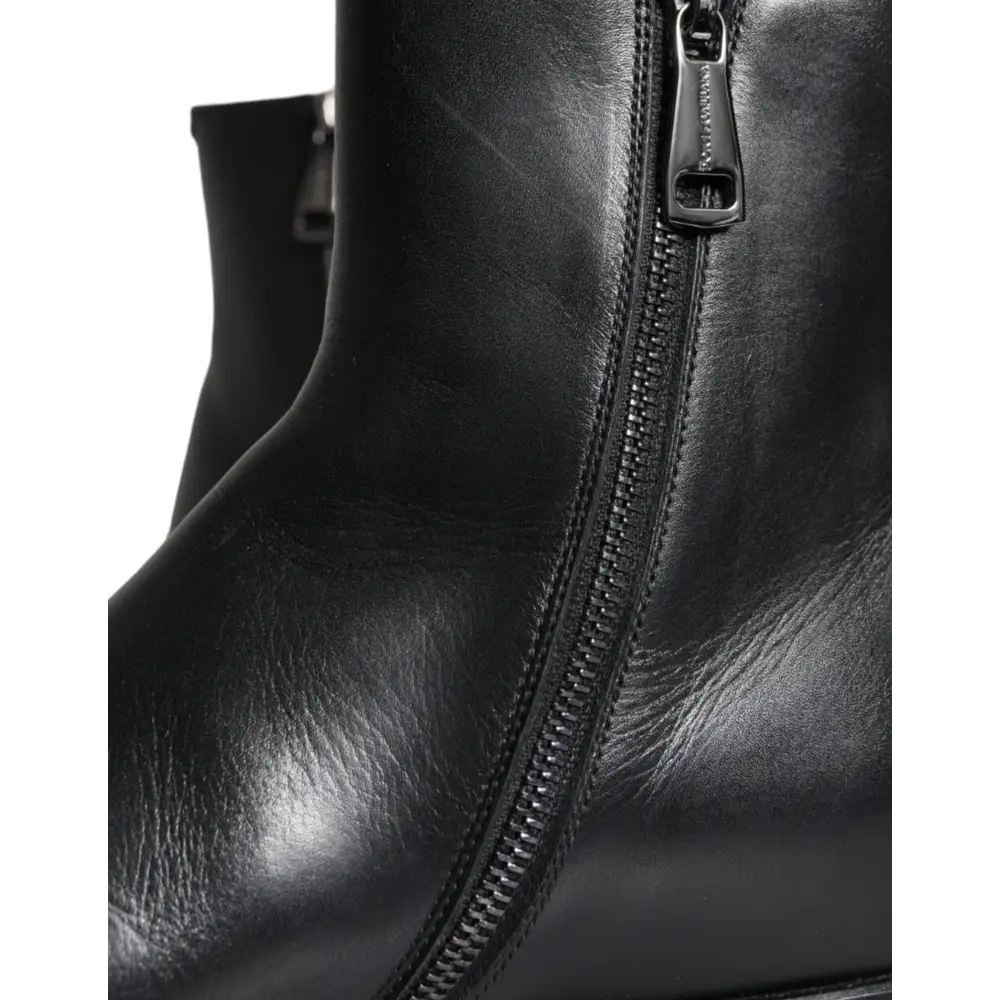 Dolce & Gabbana Schwarzes Kalbsleder Herrenstiefel Herrenschuhe - EU41/US8