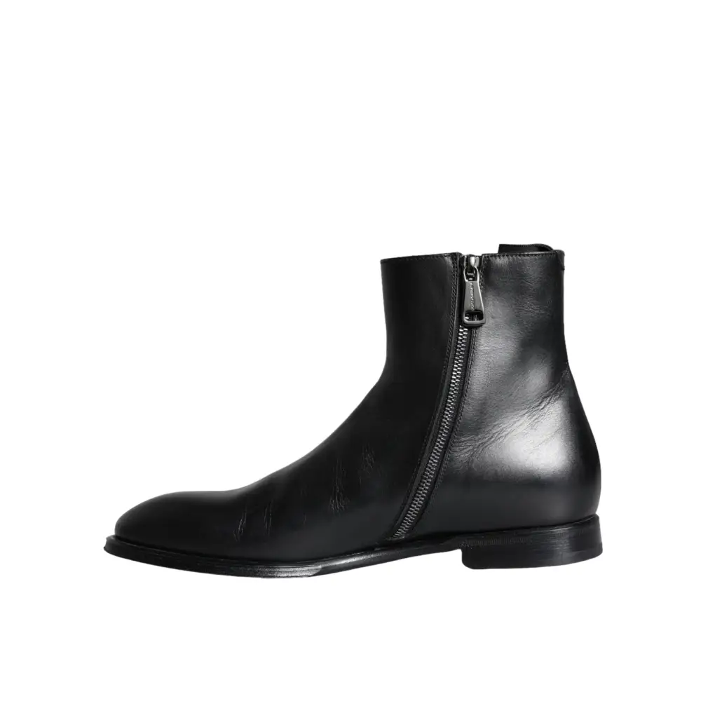 Dolce & Gabbana Schwarzes Kalbsleder Herrenstiefel Herrenschuhe - EU41/US8