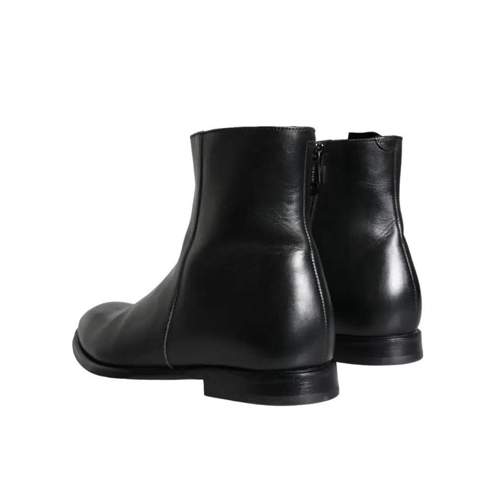 Dolce & Gabbana Schwarzes Kalbsleder Herrenstiefel Herrenschuhe - EU41/US8