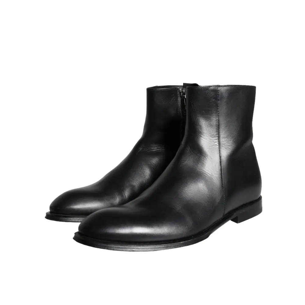 Dolce & Gabbana Schwarzes Kalbsleder Herrenstiefel Herrenschuhe - EU41/US8