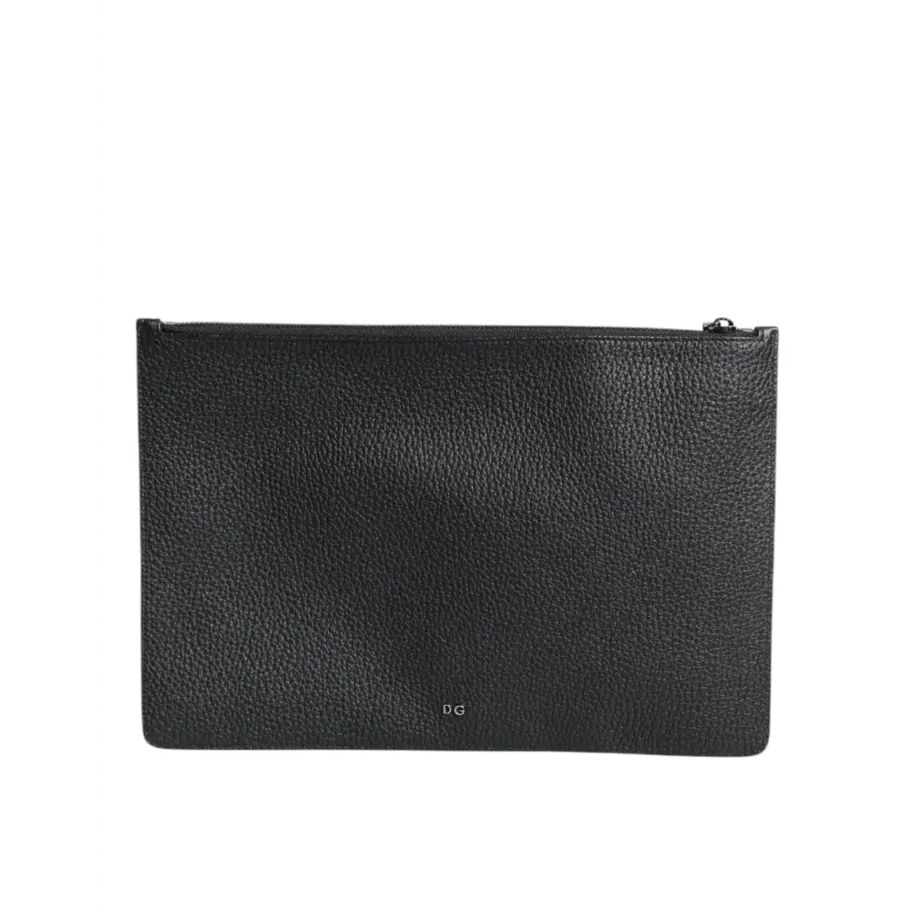 Dolce & Gabbana Schwarzes Kalbsleder Krone verschönert Clutch Pouch Tasche