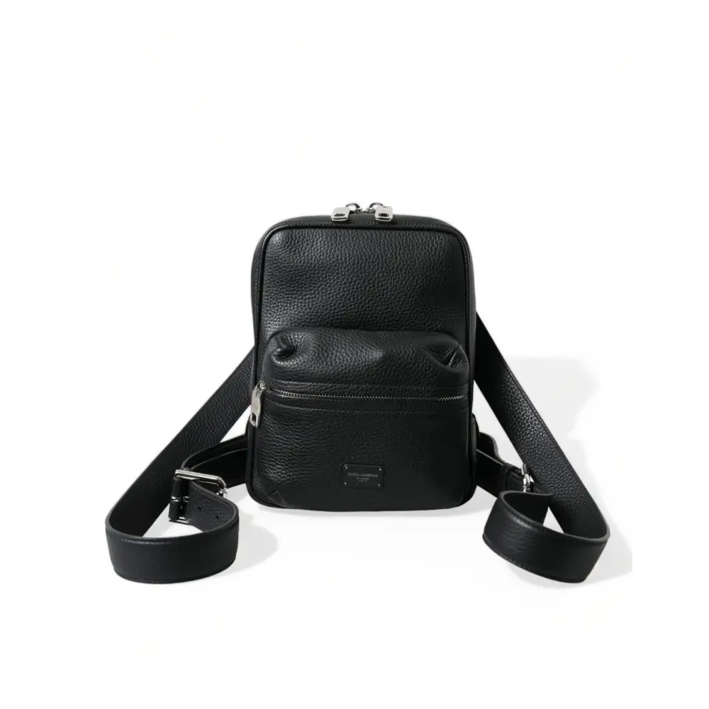 Dolce & Gabbana Schwarzes Kalbsleder Logo Palermo Rucksack Tasche