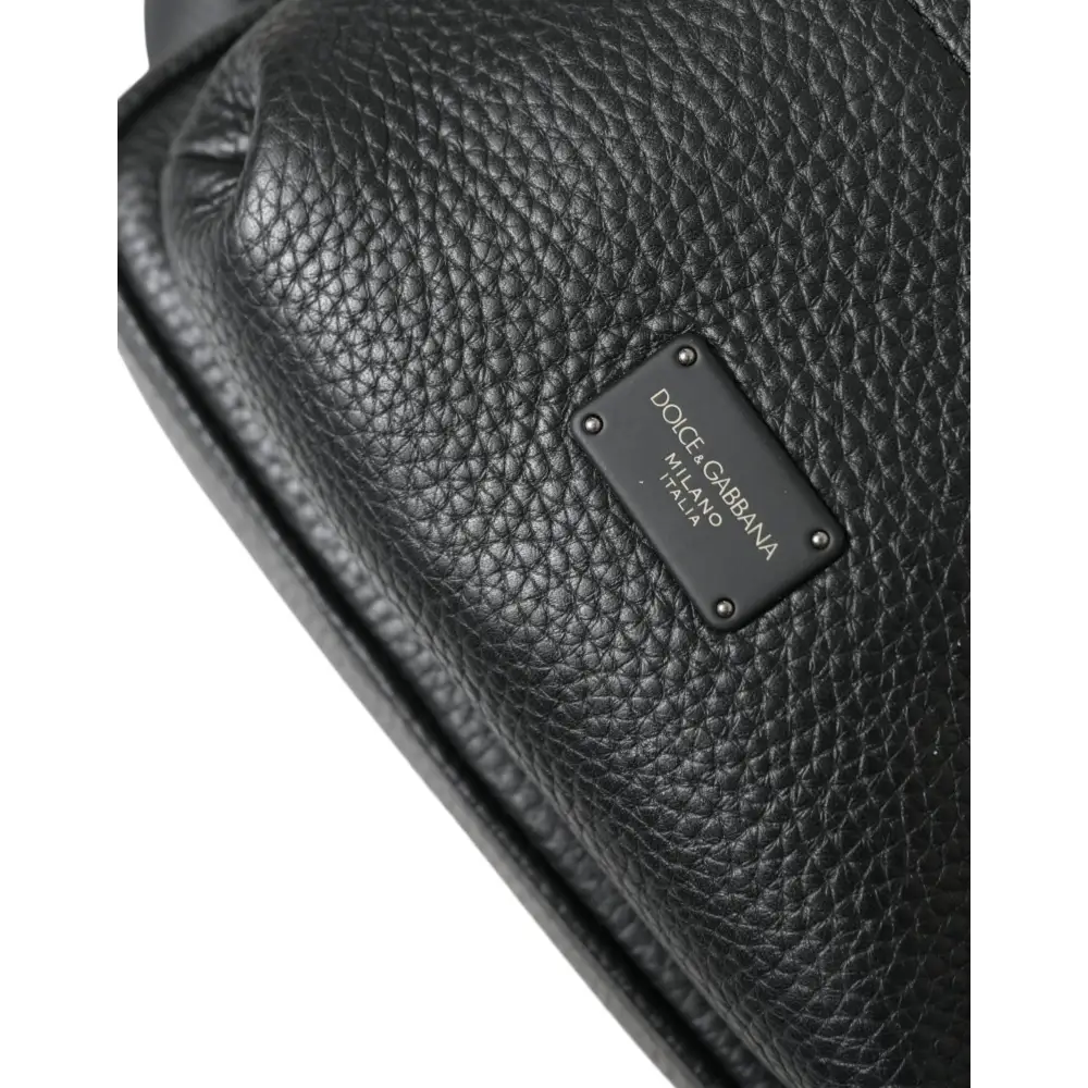 Dolce & Gabbana Schwarzes Kalbsleder Logo Palermo Rucksack Tasche