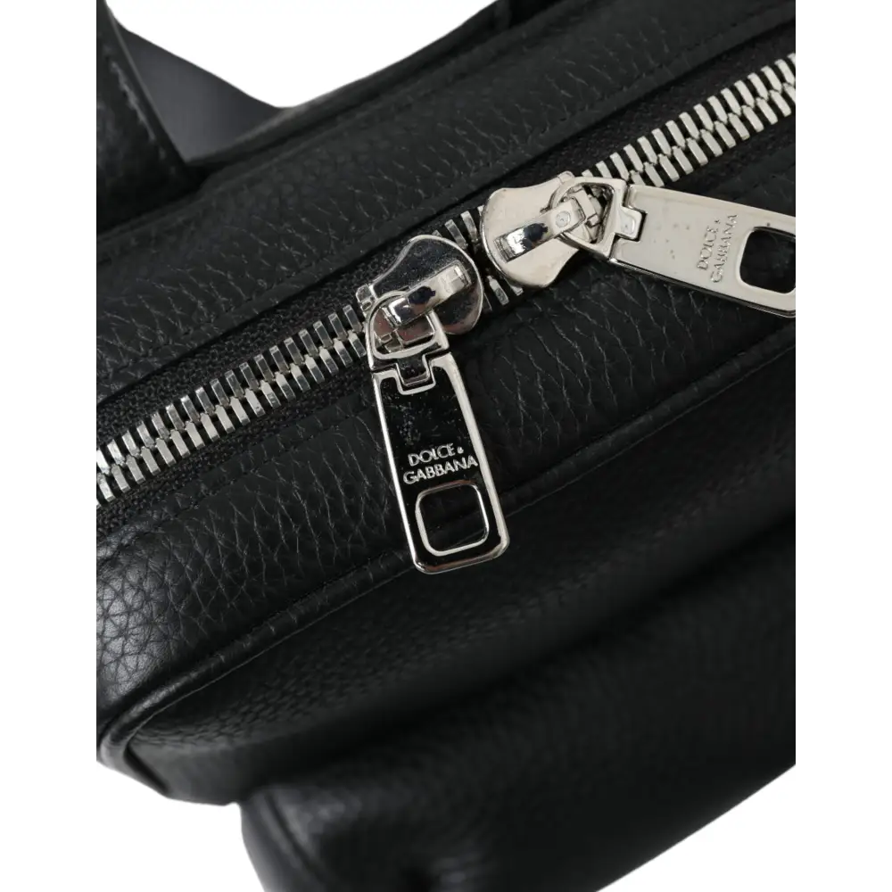 Dolce & Gabbana Schwarzes Kalbsleder Logo Palermo Rucksack Tasche