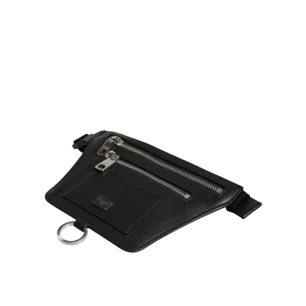Dolce & Gabbana Schwarzes Kalbsleder Logo Plaque Gürtel Taille Männer Fanny Pack Tasche