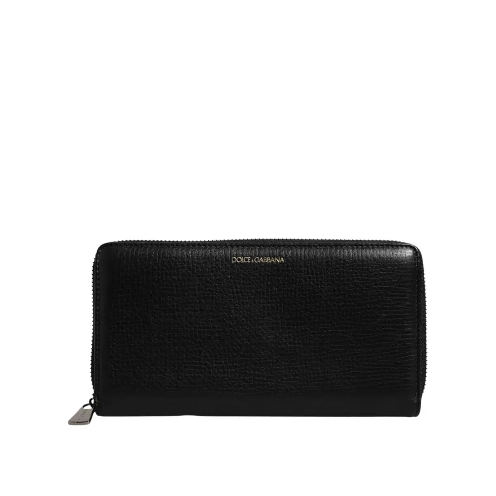 Dolce & Gabbana Schwarzes Kalbsleder Logo Zip Around Continental Brieftasche