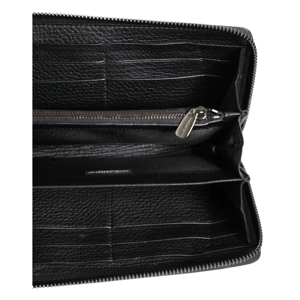 Dolce & Gabbana Schwarzes Kalbsleder Logo Zip Around Continental Brieftasche