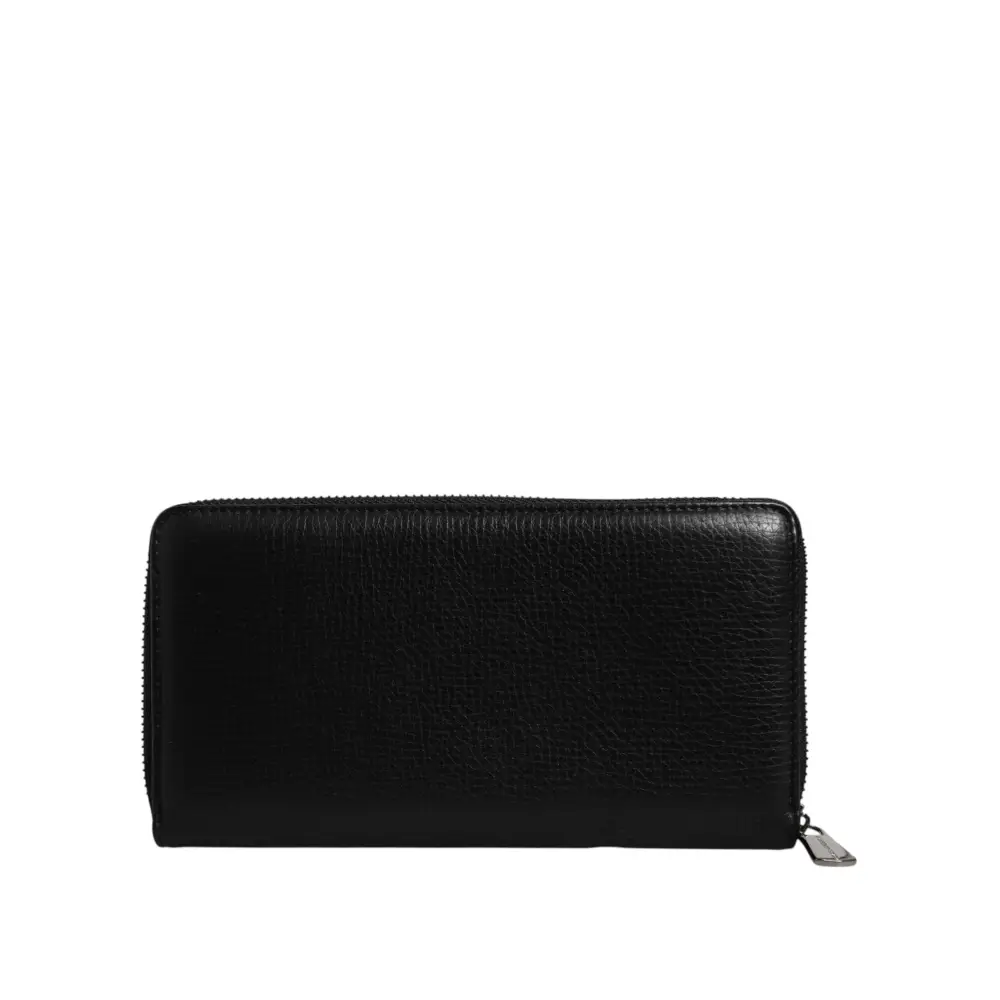 Dolce & Gabbana Schwarzes Kalbsleder Logo Zip Around Continental Brieftasche