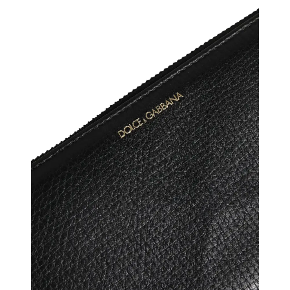 Dolce & Gabbana Schwarzes Kalbsleder Logo Zip Around Continental Brieftasche