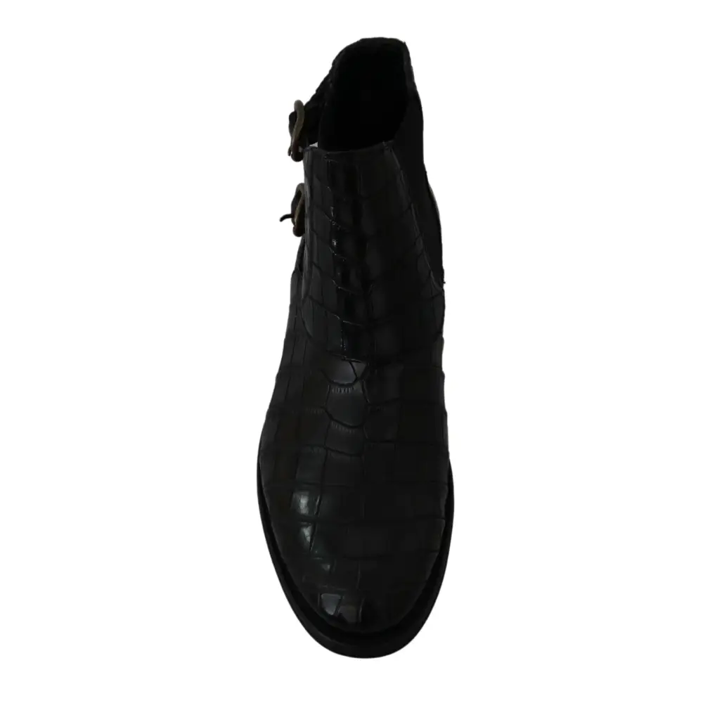 Dolce & Gabbana Schwarzes Krokodilleder Derby Stiefel Schuhe