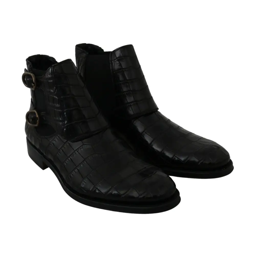 Dolce & Gabbana Schwarzes Krokodilleder Derby Stiefel Schuhe