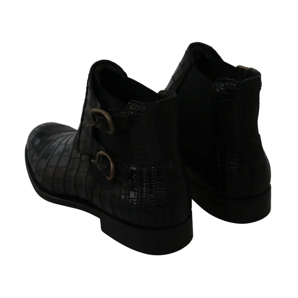 Dolce & Gabbana Schwarzes Krokodilleder Derby Stiefel Schuhe