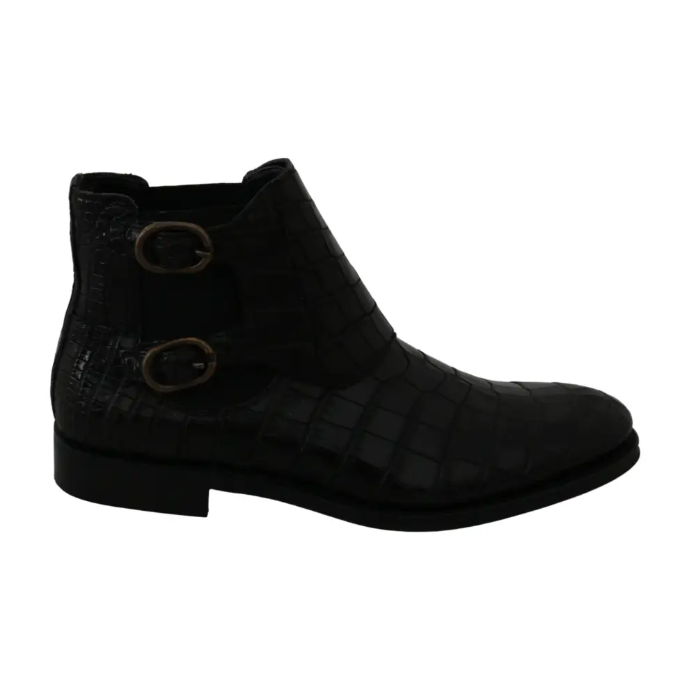 Dolce & Gabbana Schwarzes Krokodilleder Derby Stiefel Schuhe