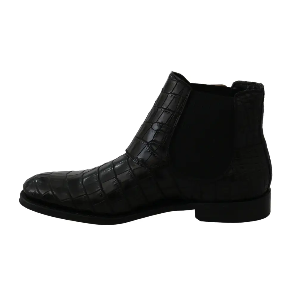 Dolce & Gabbana Schwarzes Krokodilleder Derby Stiefel Schuhe
