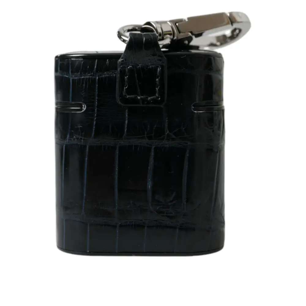 Dolce & Gabbana Schwarzes Krokodilleder Silber Metall Logo Airpods Etui