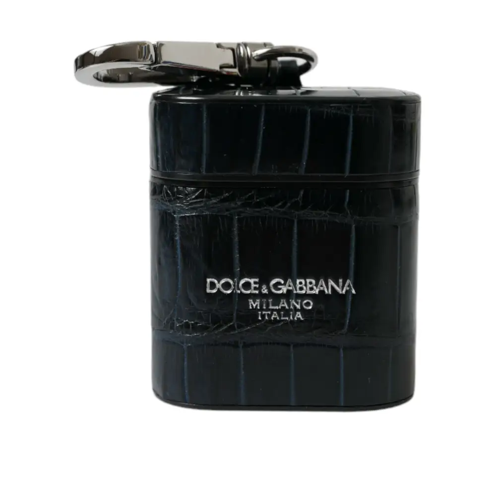 Dolce & Gabbana Schwarzes Krokodilleder Silber Metall Logo Airpods Etui