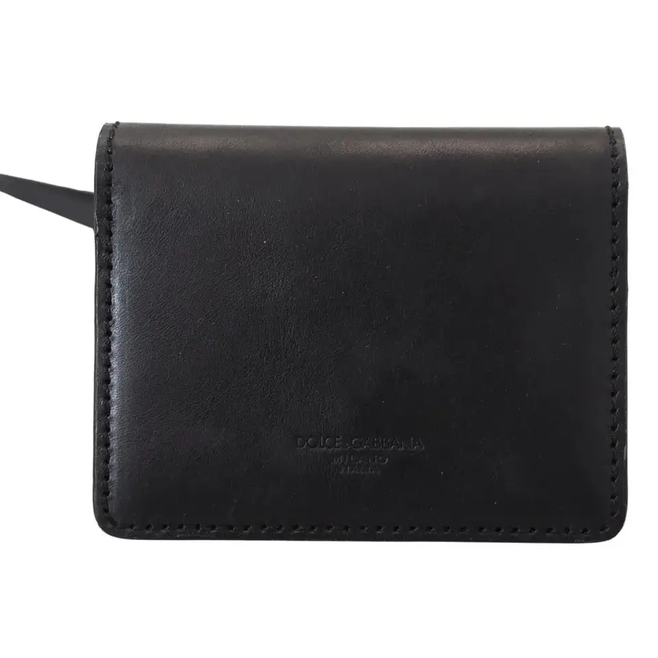 Dolce & Gabbana Schwarzes Leder Bifold Shoulder Sling Frauen Brieftasche