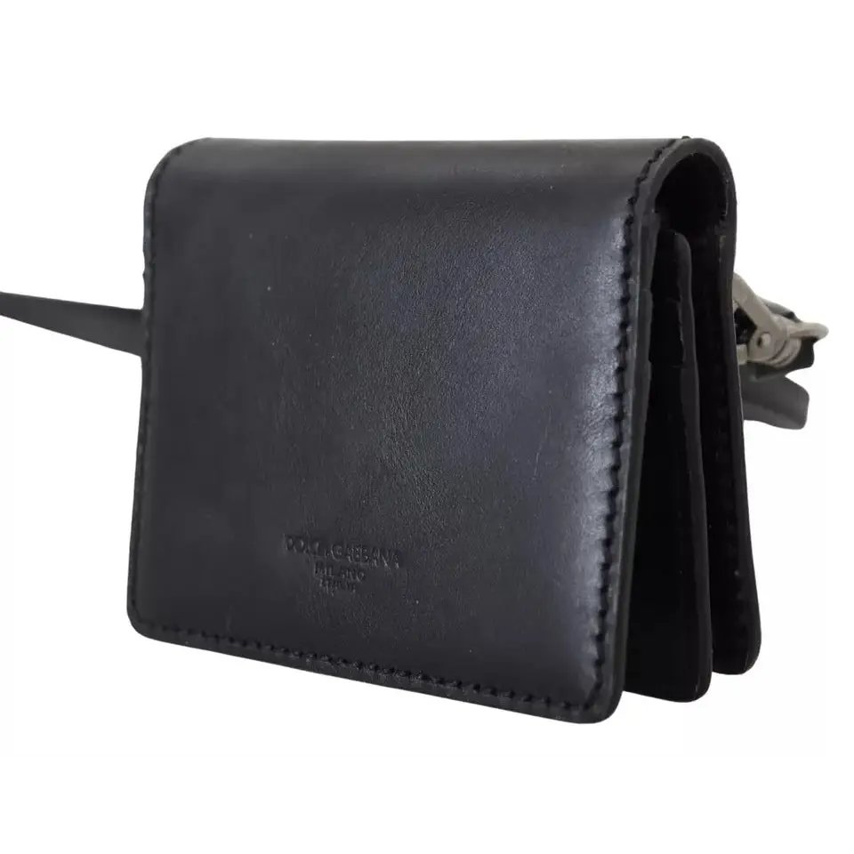 Dolce & Gabbana Schwarzes Leder Bifold Shoulder Sling Frauen Brieftasche