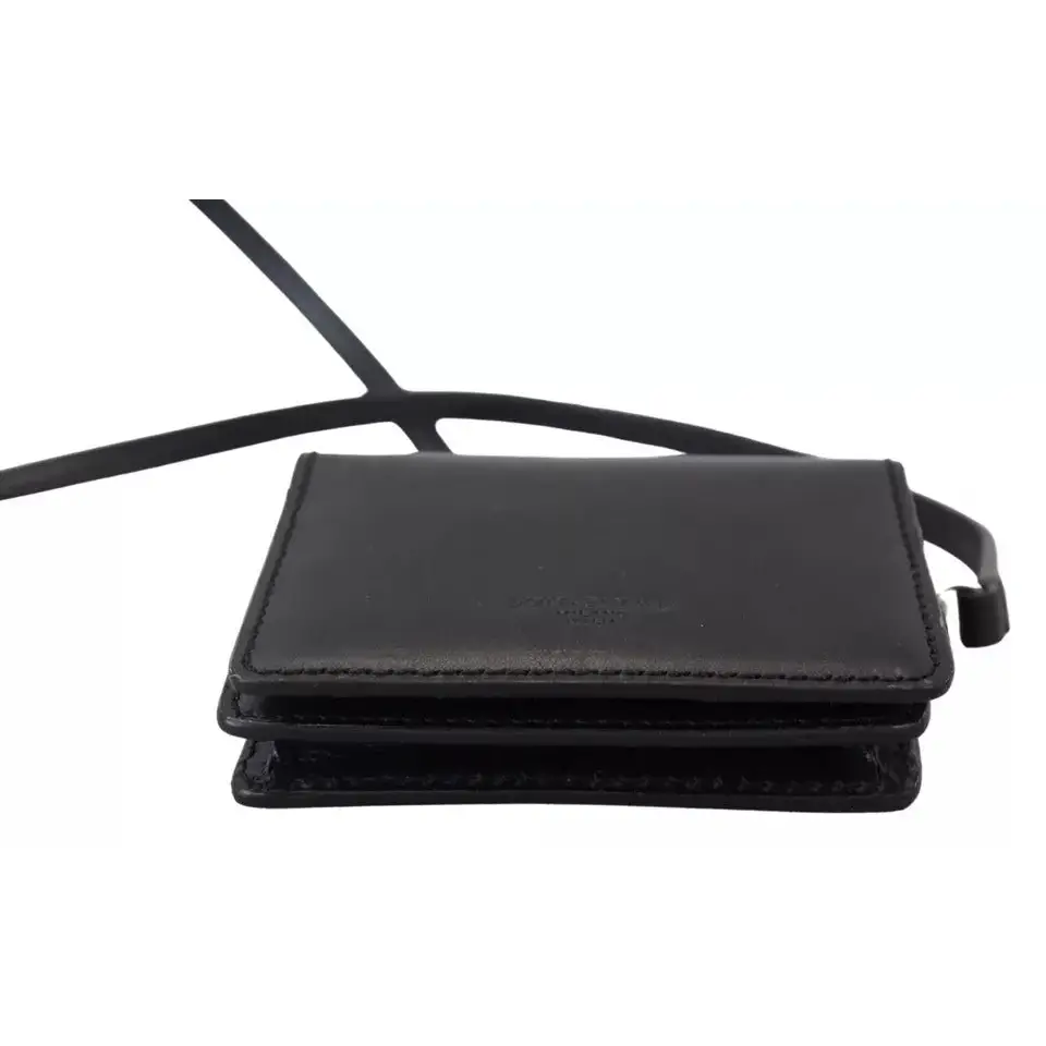 Dolce & Gabbana Schwarzes Leder Bifold Shoulder Sling Frauen Brieftasche
