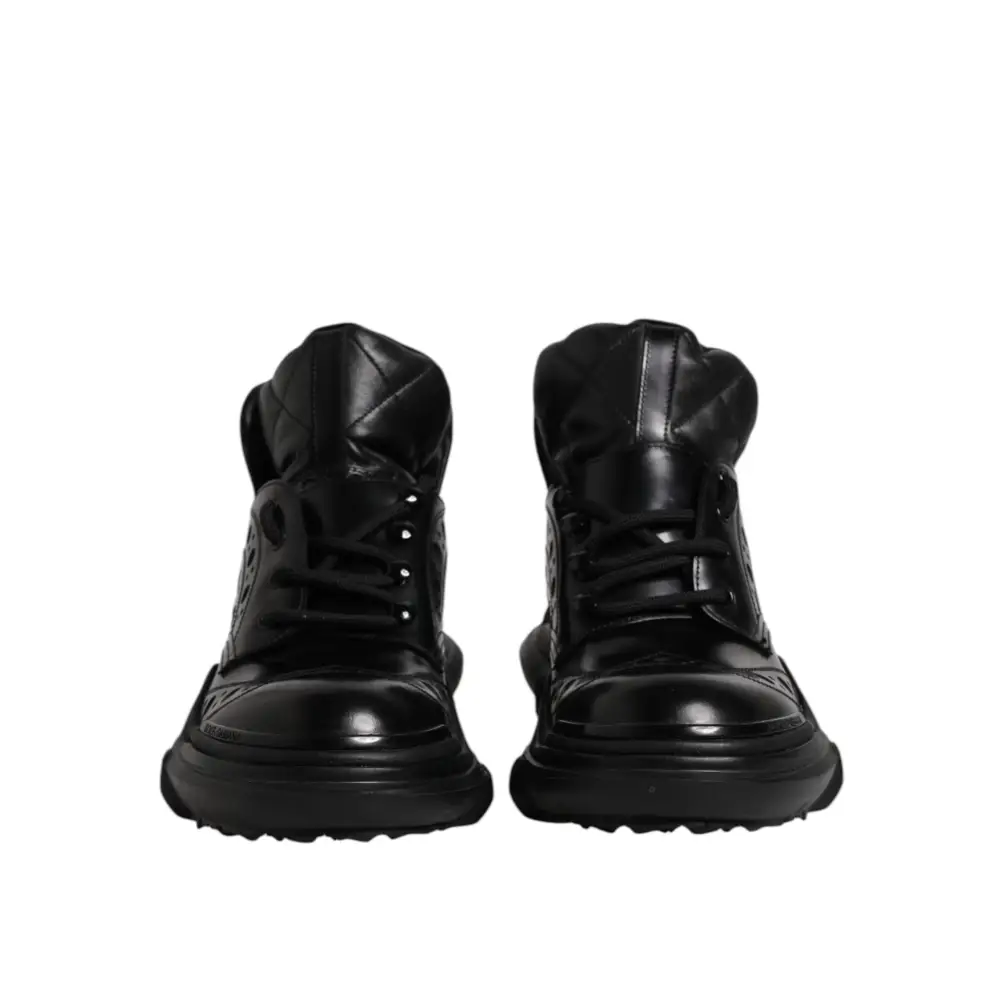 Dolce & Gabbana Schwarzes Leder Casual Herrenstiefel Schuhe - EU40/US7