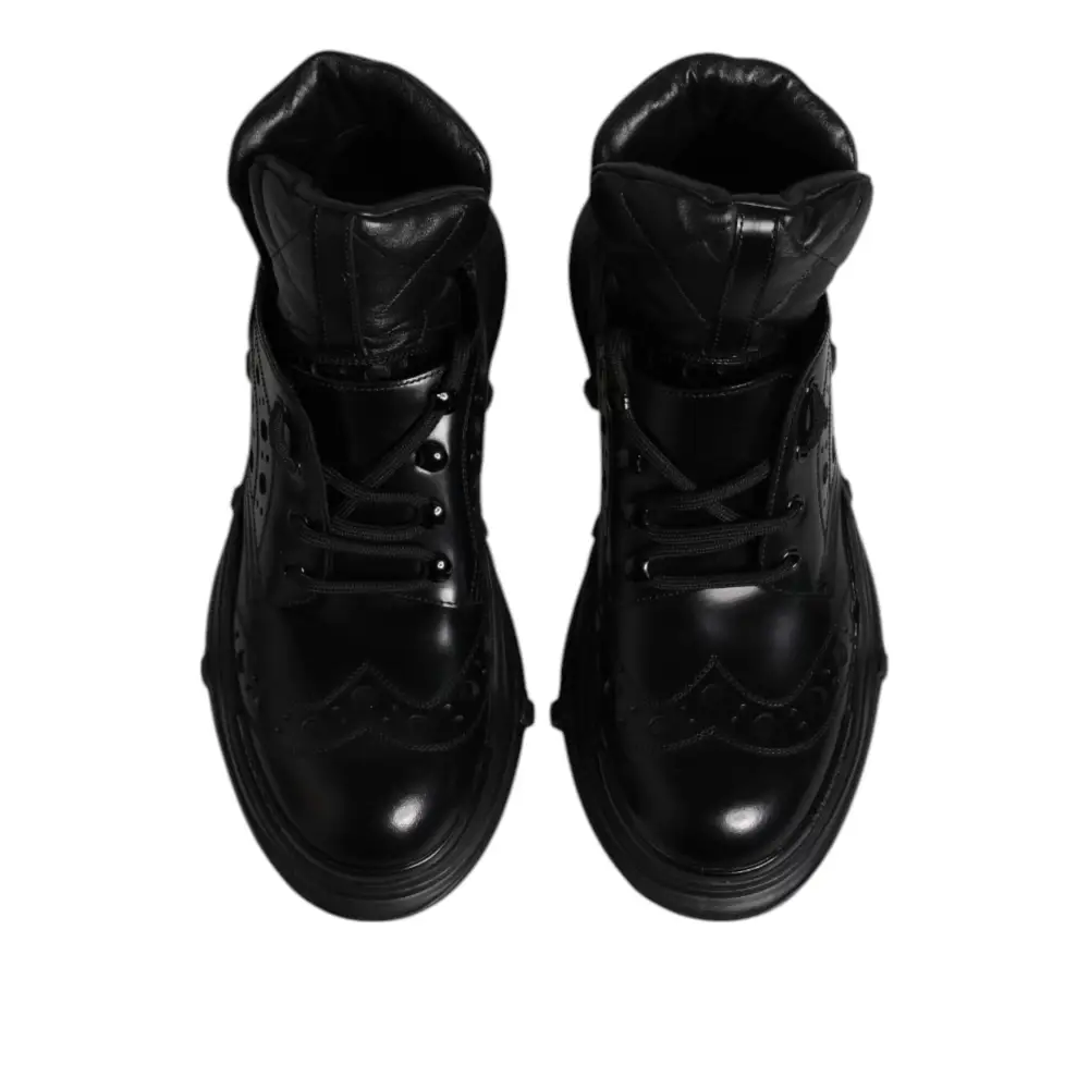 Dolce & Gabbana Schwarzes Leder Casual Herrenstiefel Schuhe - EU40/US7