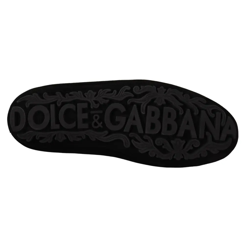 Dolce & Gabbana Schwarzes Leder Crystal Gold Crown Loafers Schuhe - EU39/US6