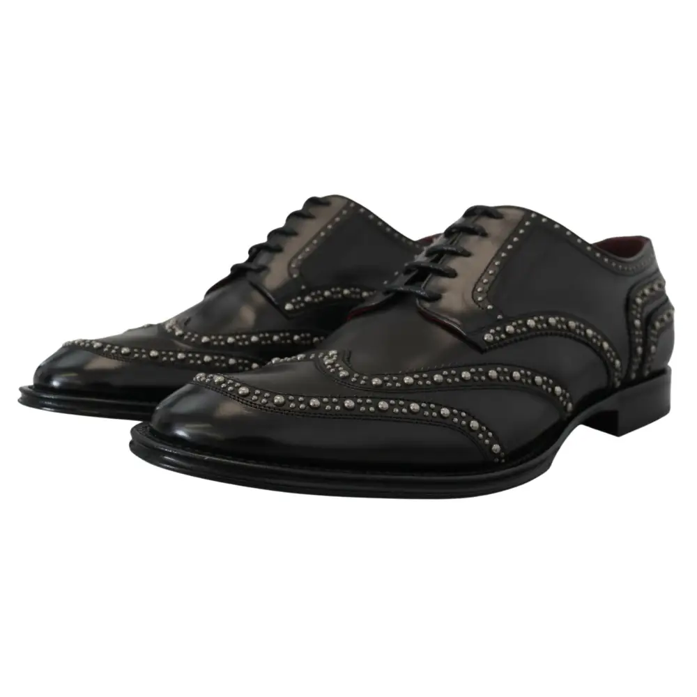 Dolce & Gabbana Schwarzes Leder Derby Kleid Nietenschuhe