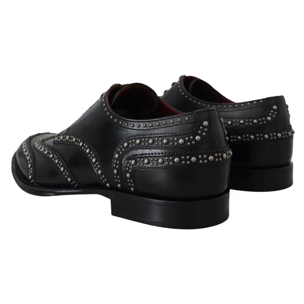 Dolce & Gabbana Schwarzes Leder Derby Kleid Nietenschuhe
