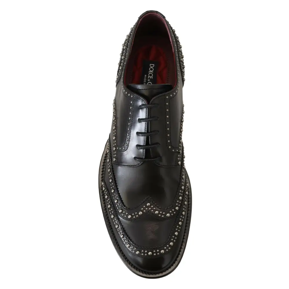 Dolce & Gabbana Schwarzes Leder Derby Kleid Nietenschuhe