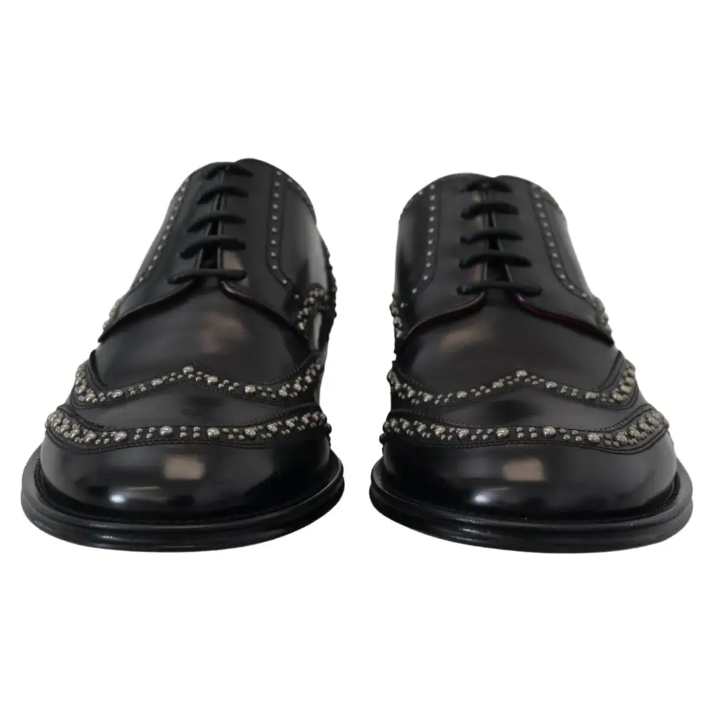 Dolce & Gabbana Schwarzes Leder Derby Kleid Nietenschuhe