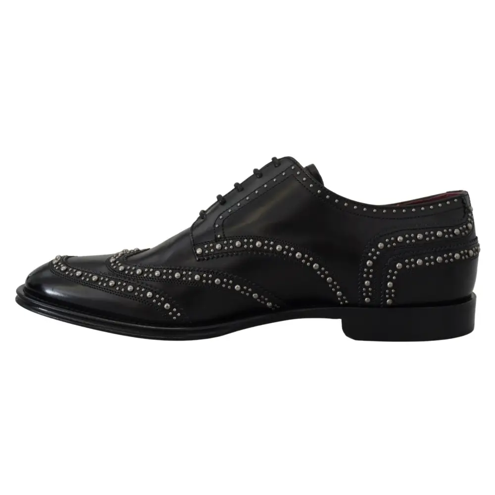 Dolce & Gabbana Schwarzes Leder Derby Kleid Nietenschuhe