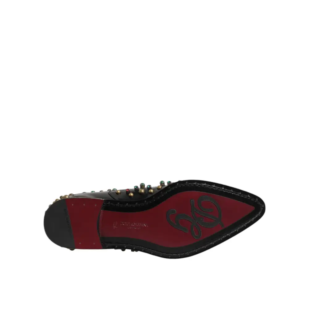 Dolce & Gabbana Schwarzes Leder Derby Kleid Nietenschuhe - EU44.5/US11.5