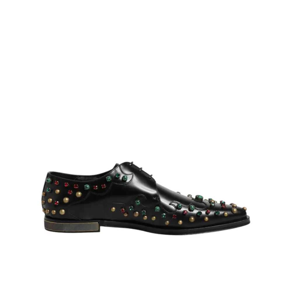 Dolce & Gabbana Schwarzes Leder Derby Kleid Nietenschuhe - EU44.5/US11.5
