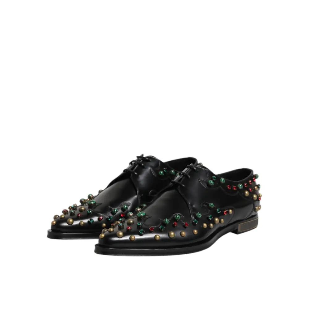 Dolce & Gabbana Schwarzes Leder Derby Kleid Nietenschuhe - EU44.5/US11.5