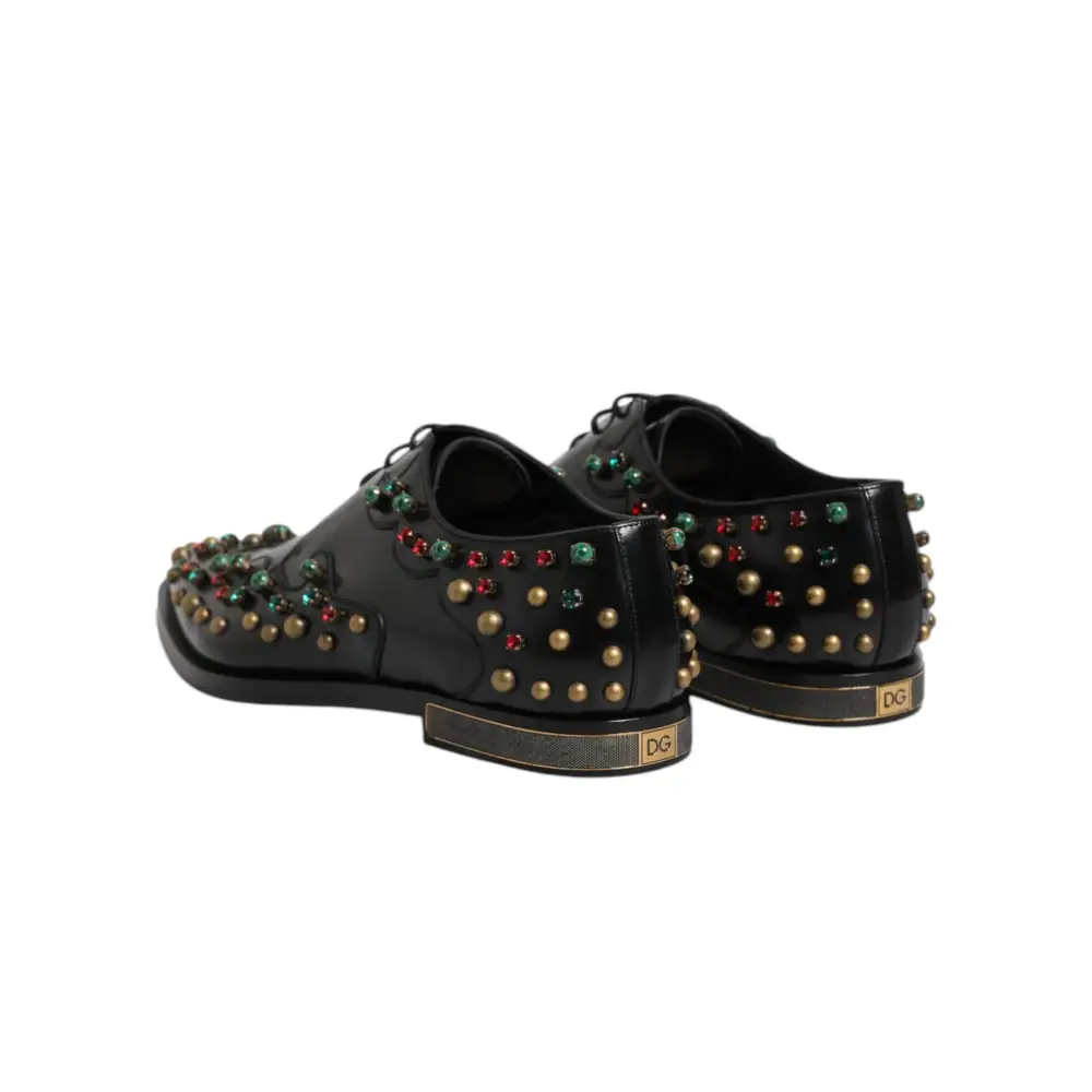 Dolce & Gabbana Schwarzes Leder Derby Kleid Nietenschuhe - EU44.5/US11.5
