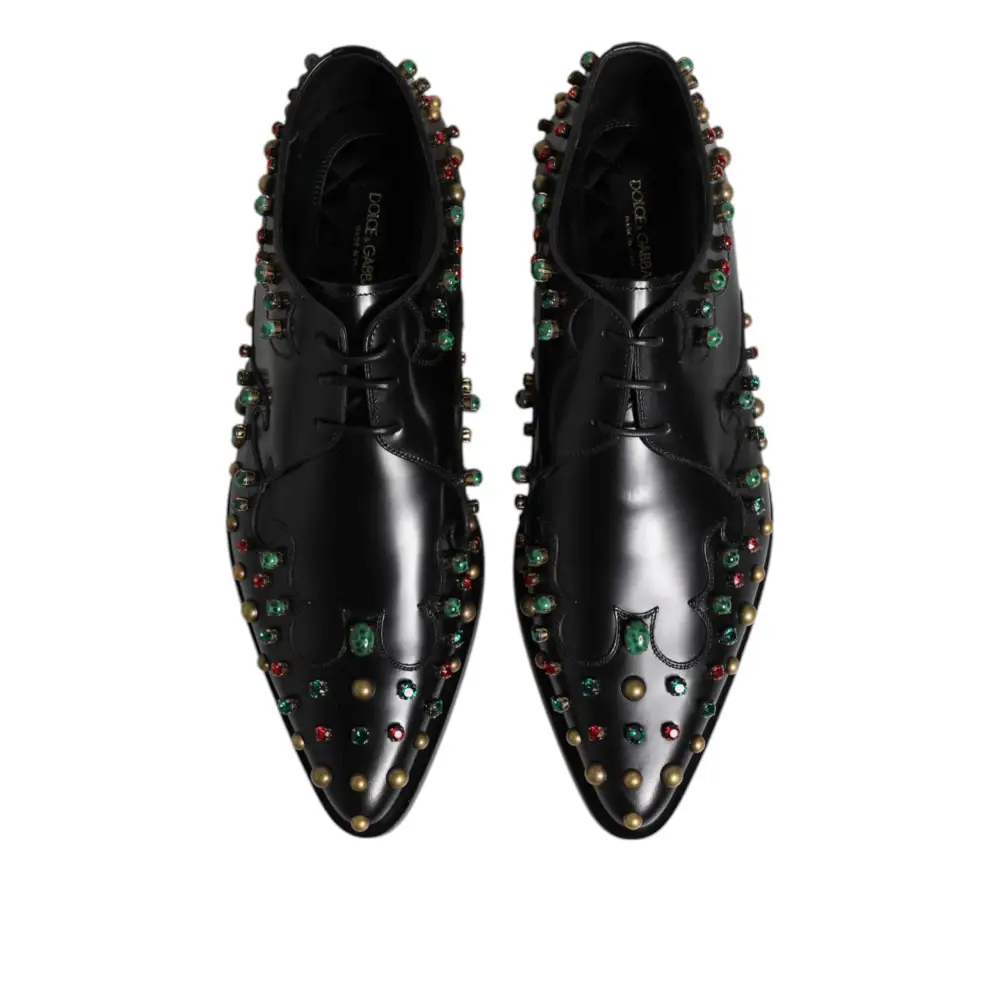 Dolce & Gabbana Schwarzes Leder Derby Kleid Nietenschuhe - EU44.5/US11.5