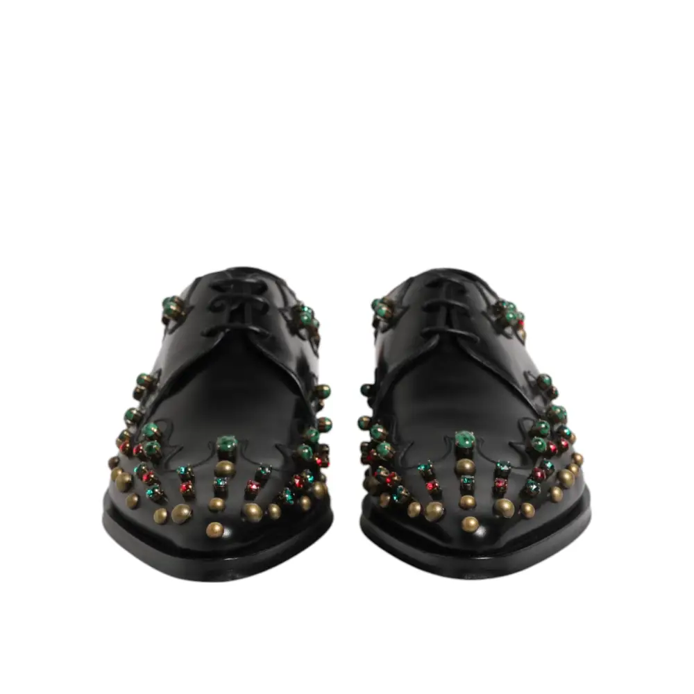Dolce & Gabbana Schwarzes Leder Derby Kleid Nietenschuhe - EU44.5/US11.5