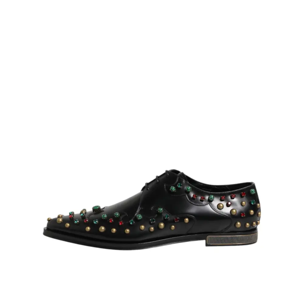 Dolce & Gabbana Schwarzes Leder Derby Kleid Nietenschuhe - EU44.5/US11.5