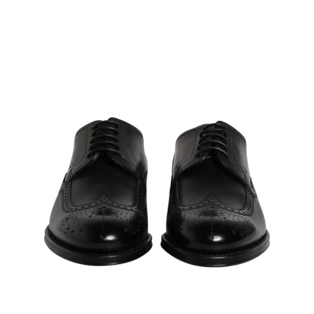 Dolce & Gabbana Schwarzes Leder Derby Wingtip Formelle Schuhe - EU39.5/US6.5