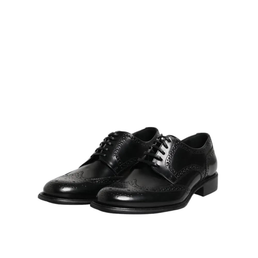 Dolce & Gabbana Schwarzes Leder Derby Wingtip Formelle Schuhe - EU 41 | US 8