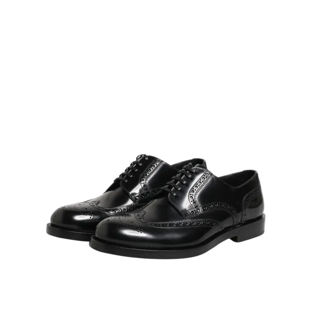 Dolce & Gabbana Schwarzes Leder Derby Wingtip Formelle Schuhe - EU40/US7