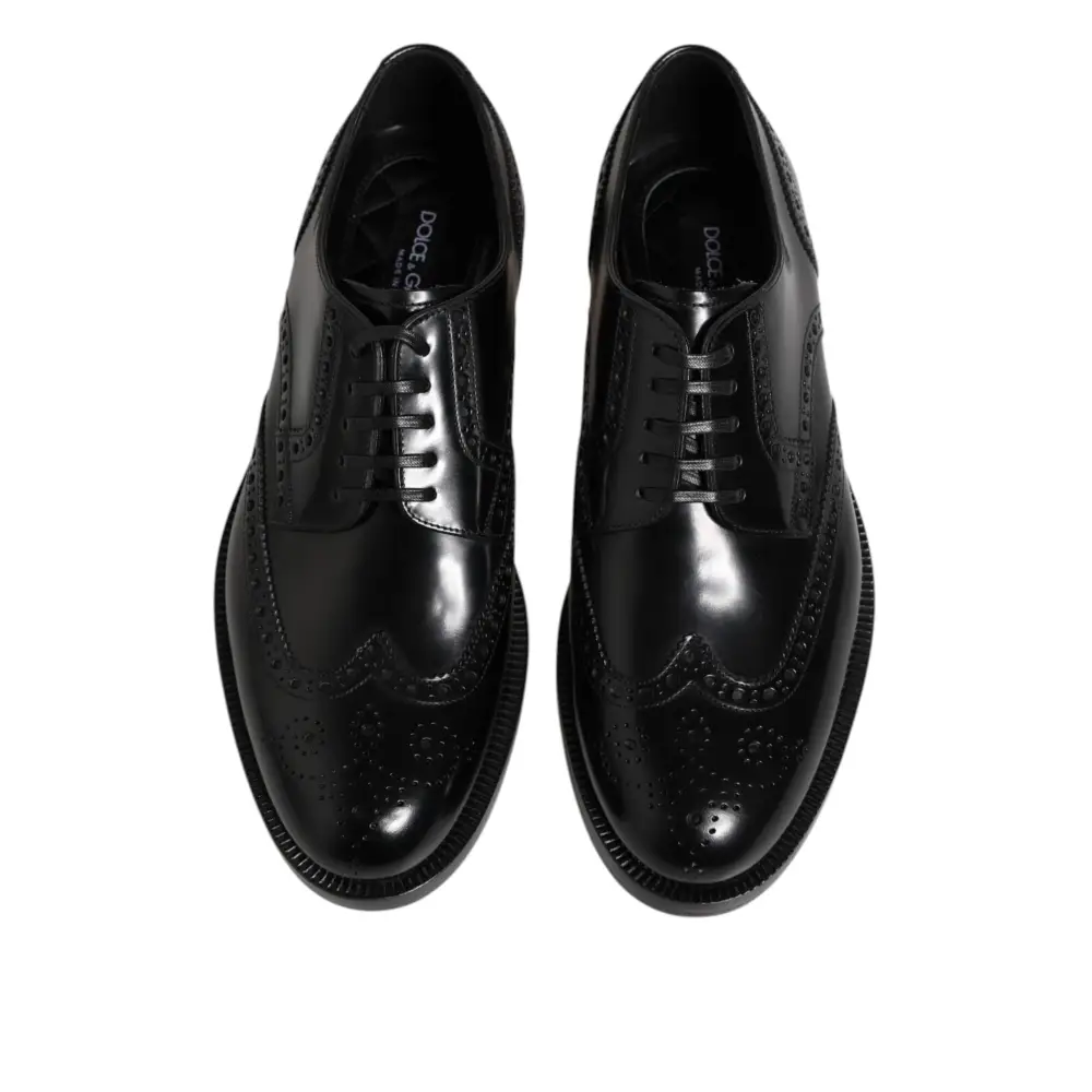 Dolce & Gabbana Schwarzes Leder Derby Wingtip Formelle Schuhe - EU40/US7