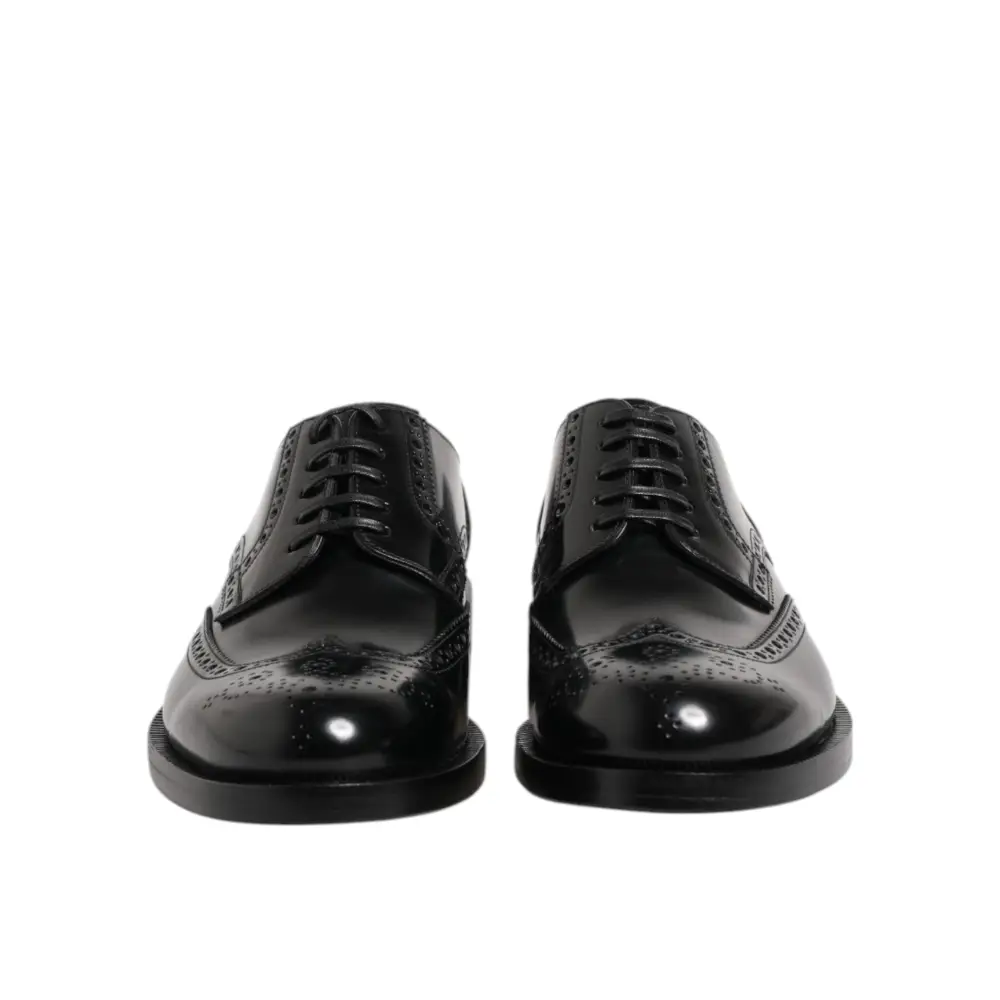 Dolce & Gabbana Schwarzes Leder Derby Wingtip Formelle Schuhe - EU40/US7
