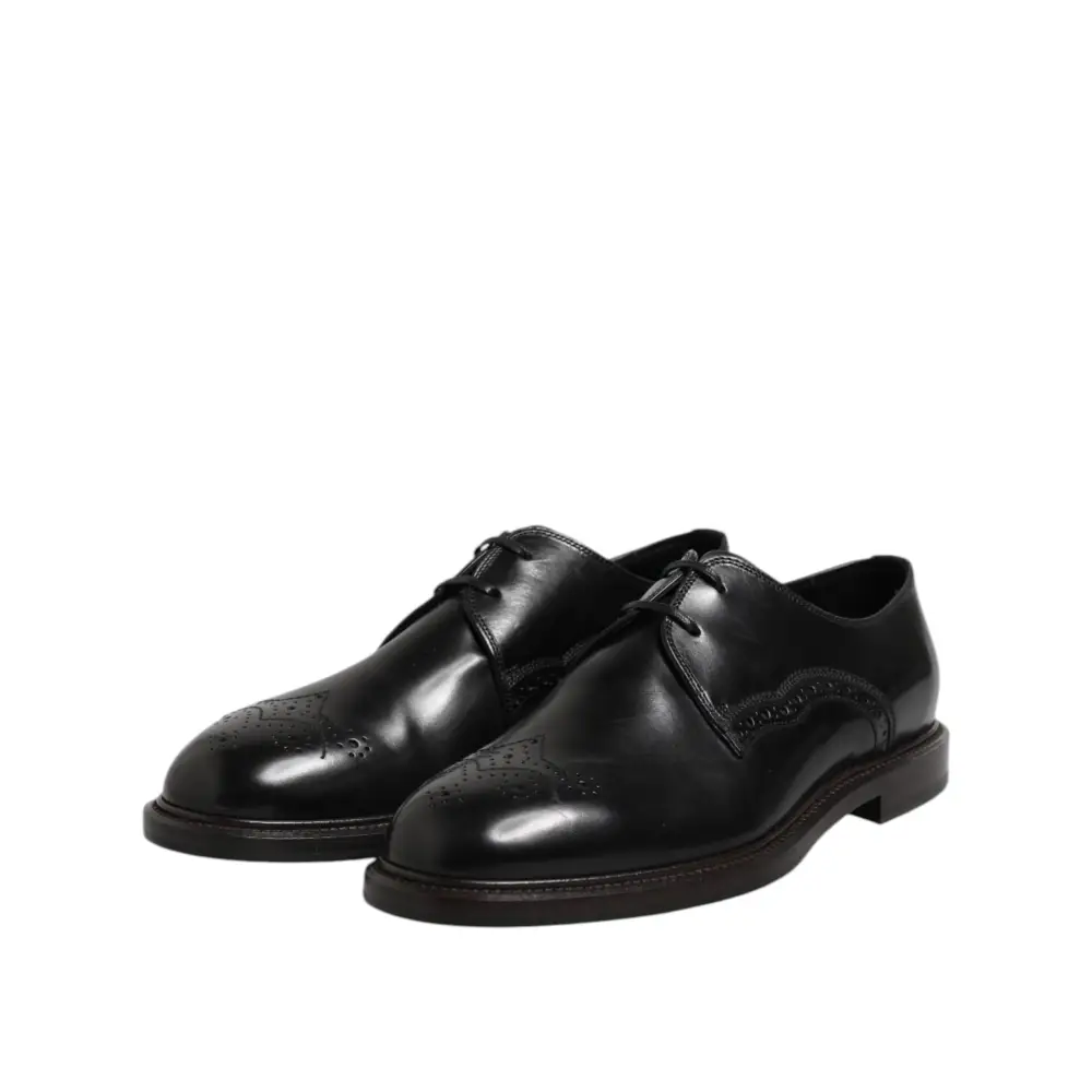 Dolce & Gabbana Schwarzes Leder Derby Wingtip Formelle Schuhe - EU41/US8