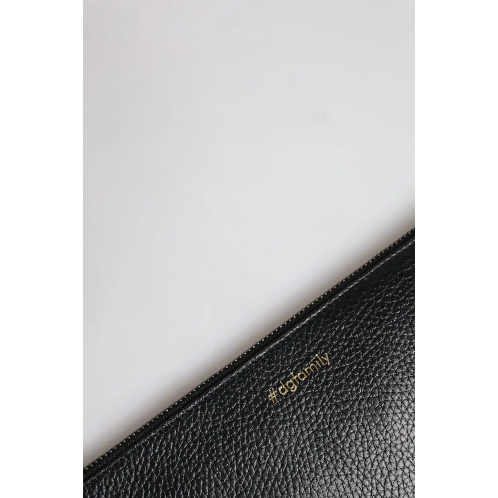 Dolce & Gabbana Schwarzes Leder #DGFAMILY verschönert Männer Zip Pouch Tasche